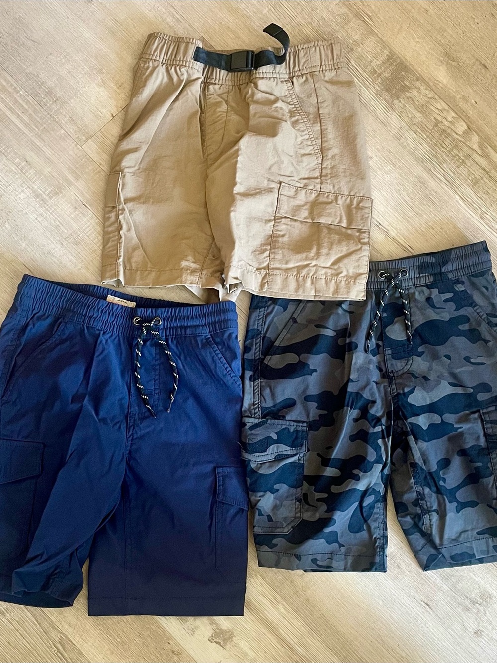 3-Pair Boys Cargo shorts - Khaki, Navy & Blue Camo